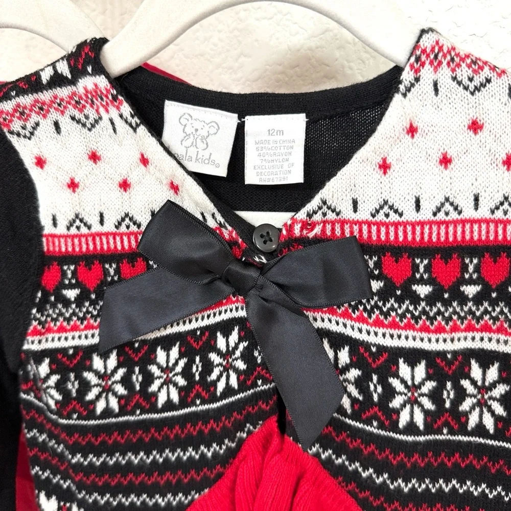 Koala Kids • Girls 2 Pc Fair Isle Sweater Cardigan & Bow Top Holiday Se